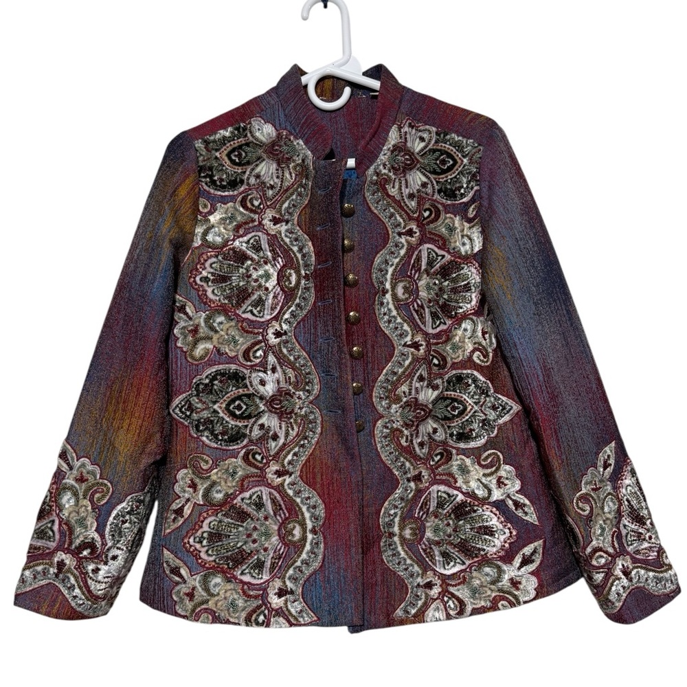 Soft Surroundings Maija Jacket Size Small Rainbow Colorful Embellished Beaded